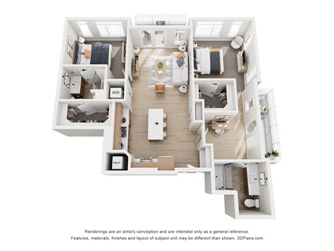 Floor plan for 2 beds, 2 baths, 1210 sqft